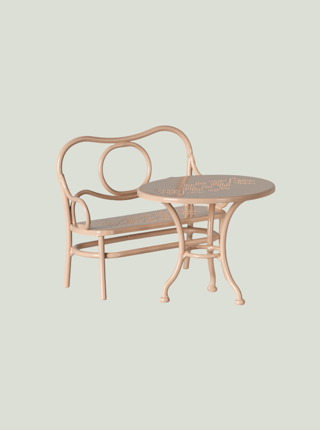 MAILEG Zestaw kawowy, stół i ławka - CAFE SET PALE PINK