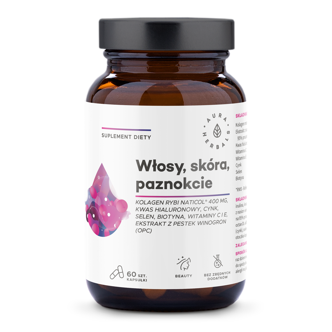 Kolagen Rybi NatiCol Włosy Skóra Paznokcie 60kaps. Aura Herbals