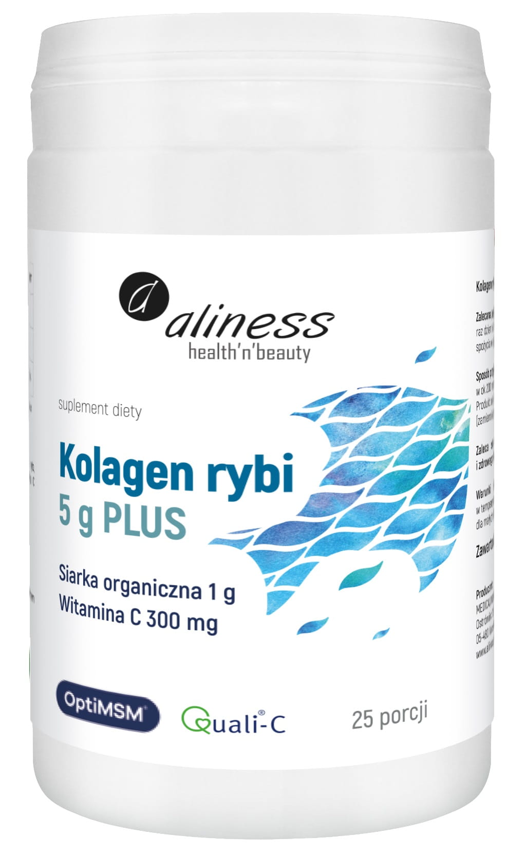 Kolagen Rybi 5g PLUS Siarka OptiMSM Wit C x 25 porcji, proszek Aliness