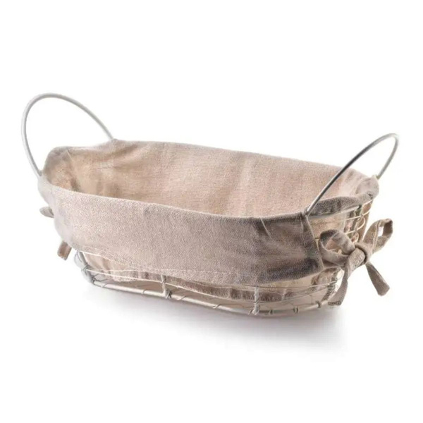 Koszyk na chleb metalowy kremowy z wyściółką 25x15x8 cm