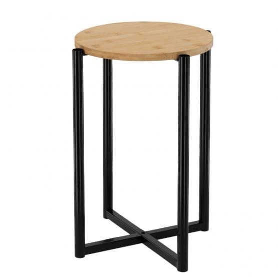 Stołek / kwietnik metalowy czarny z brązowym blatem fi 29 cm H 42 cm