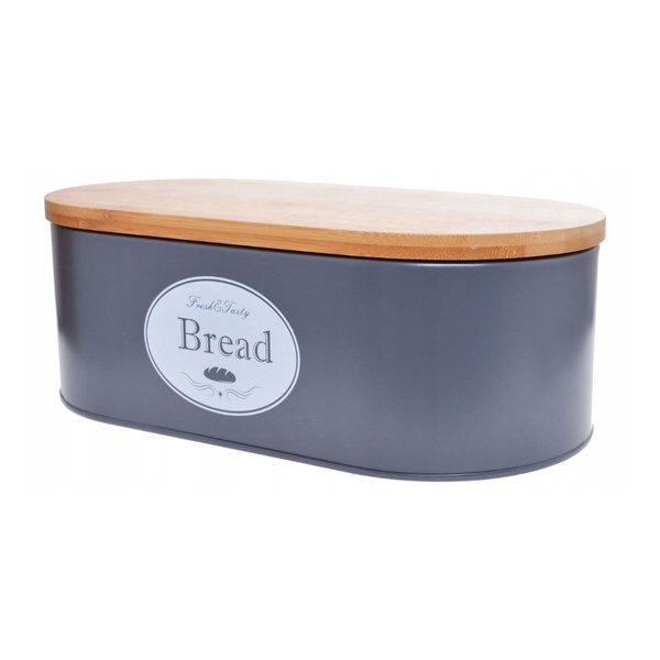 Chlebak metal BREAD szary owalny z deską 34x18x12cm