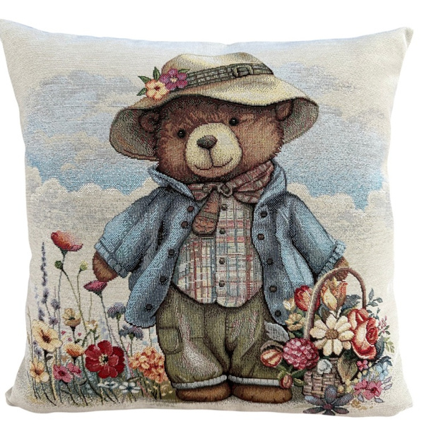 Poszewka na poduszkę 40x40cm EDEN Miś w kapeluszu Chenille