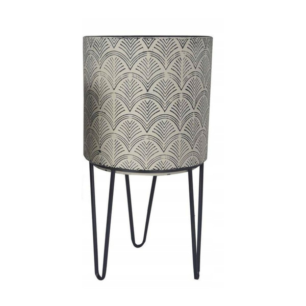 Kwietnik metalowy biało-szary przycierany liść miłorzębu na stojaku 61 cm