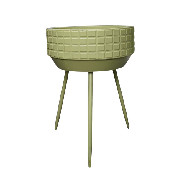 Kwietnik metalowy zielony szeroki na nogach 49cm