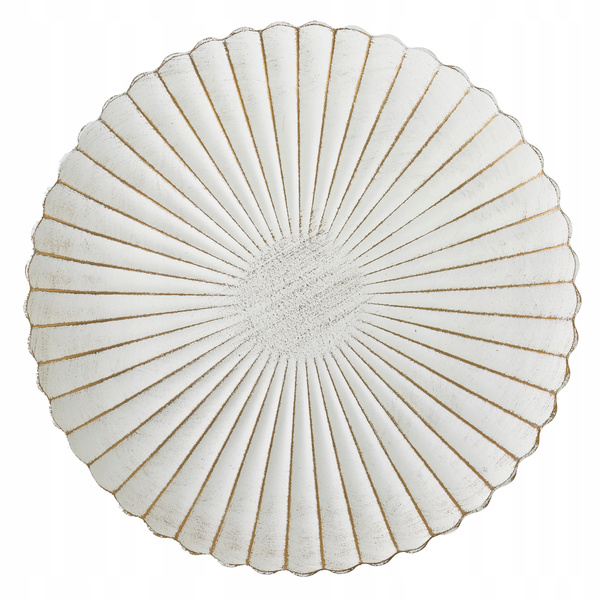 Patera drewniana biała ryflowana, przycierana złotem 31,5cm