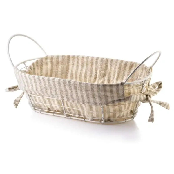 Koszyk na chleb metalowy beżowy z wyściółką 25x15x8 cm