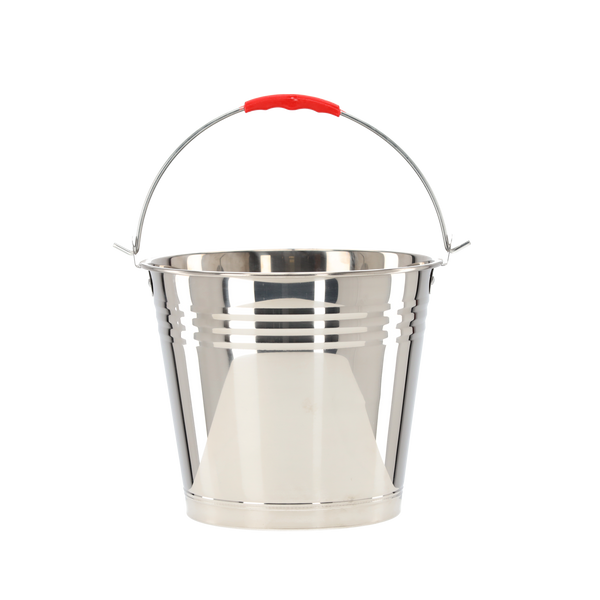 Wiadro nierdzewne z czerwoną rączką 8L