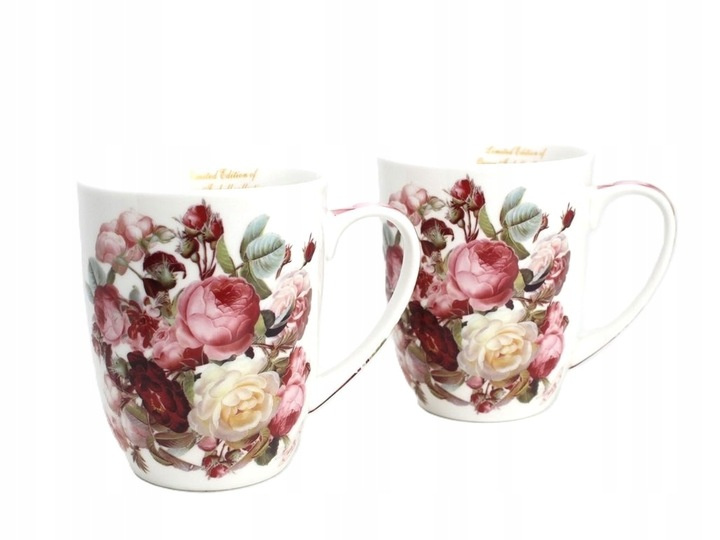 Kubki 2sztuki różowo-białe peonie w pudełku 400ml