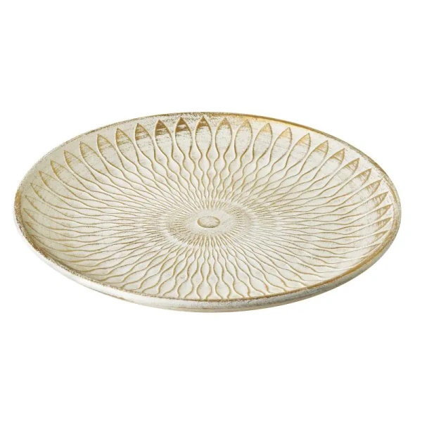 Patera drewniana biała przycierana złotem 29cm
