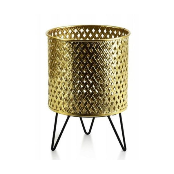 Kwietnik metal złoty ażurowy na czarnych nóżkach 18x25cm