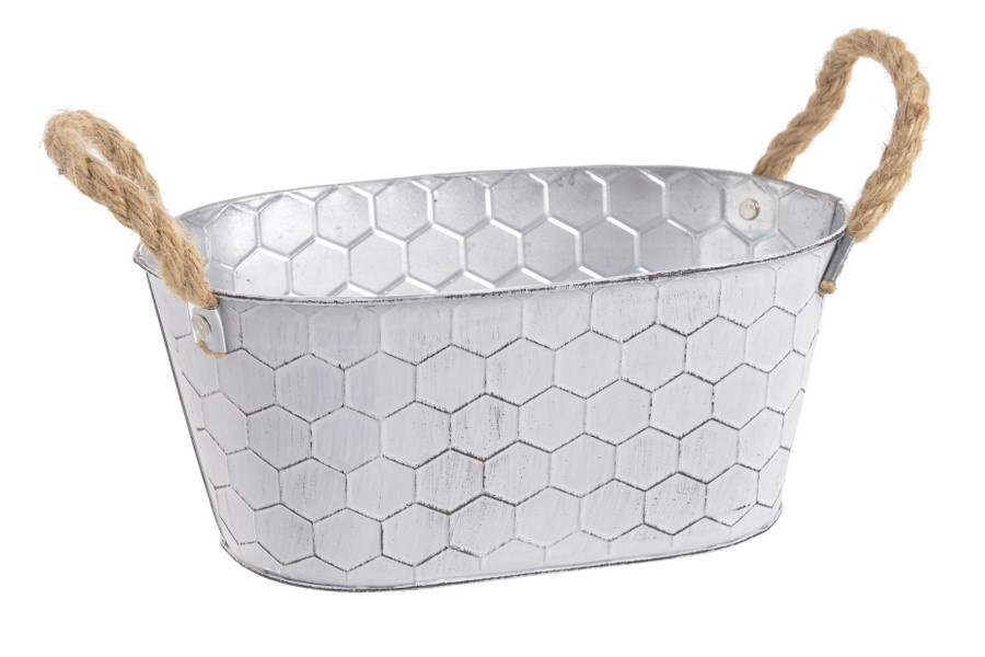 Osłonka metalowa srebrna wanienka plastry miodu z jutowymi uszami 11 cm