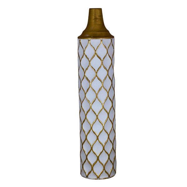 Wazon metalowy biały złote romby, zwężana szyjka 70,5cm