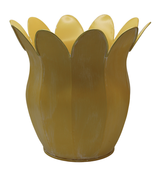 Doniczka kwiat metalowa żółta 44x44x38