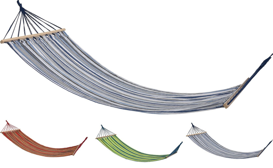 Hamak z płótna w pasy z podporami z drewna 200x80cm do 120kg 3 wzory