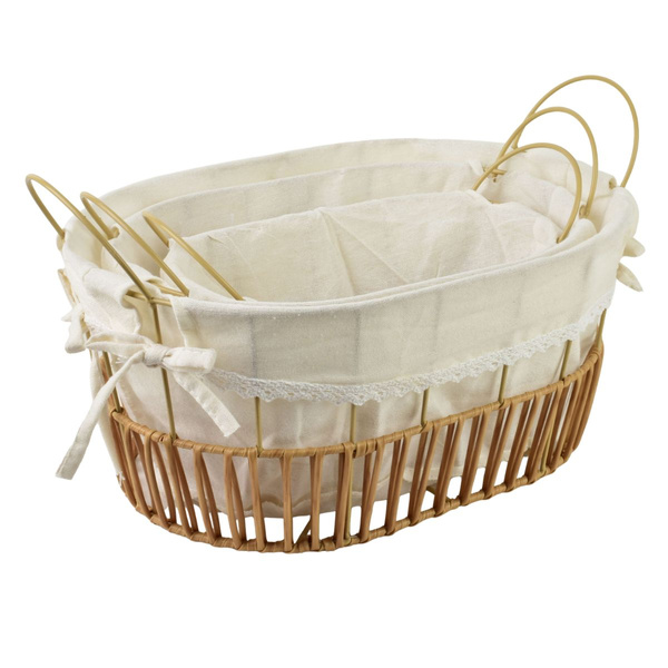 Koszyk wiklinowy owalny brązowy z białą wyściółką 15x25x12cm