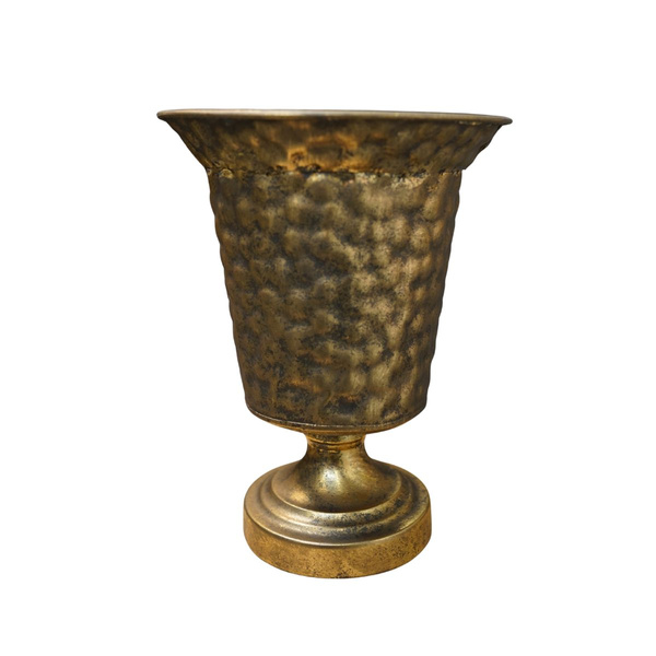 Wazon kielich złoty metalowy na nóżce cętki 26 cm