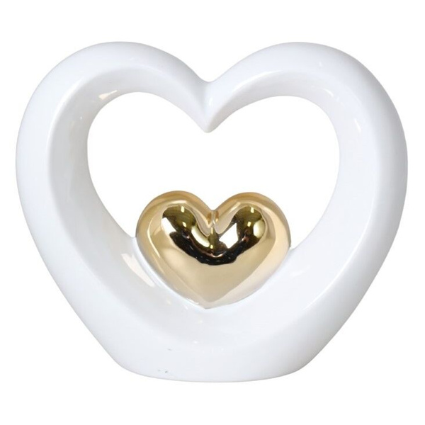 Serce ceramiczne białe ze złotym serduszkiem 17,5x15cm