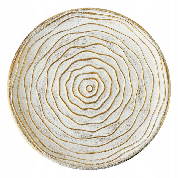 Patera drewniana biała falowana przycierana złotem 29cm