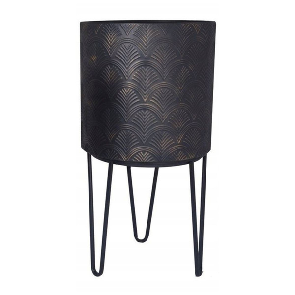 Kwietnik metalowy czarny przycierany liść miłorzębu czarny stelaż 64cm