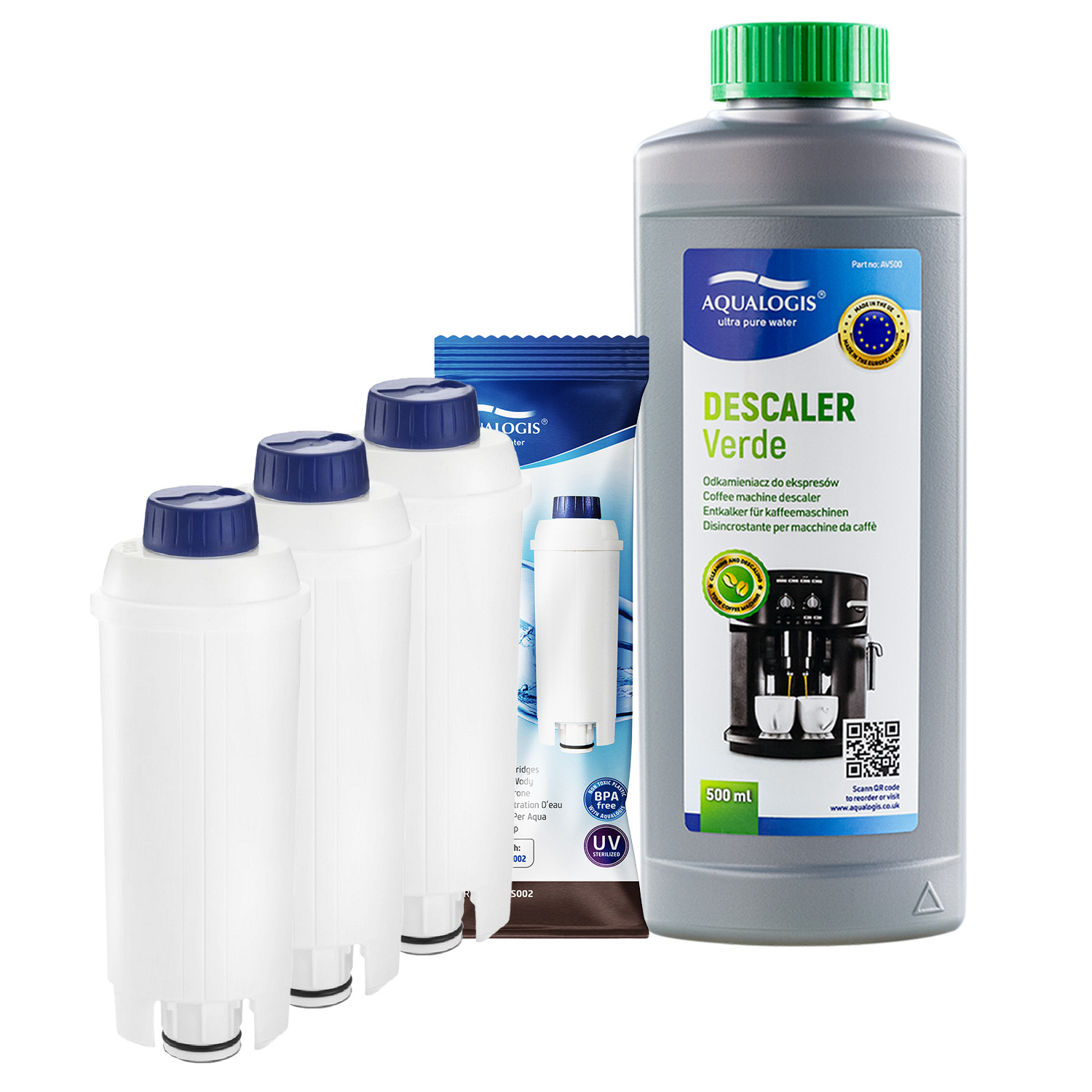 3x Filtr AL-S002 Do Ekspresu Delonghi DLS C002 Odkamieniacz EcoDecalk Verde 500ml