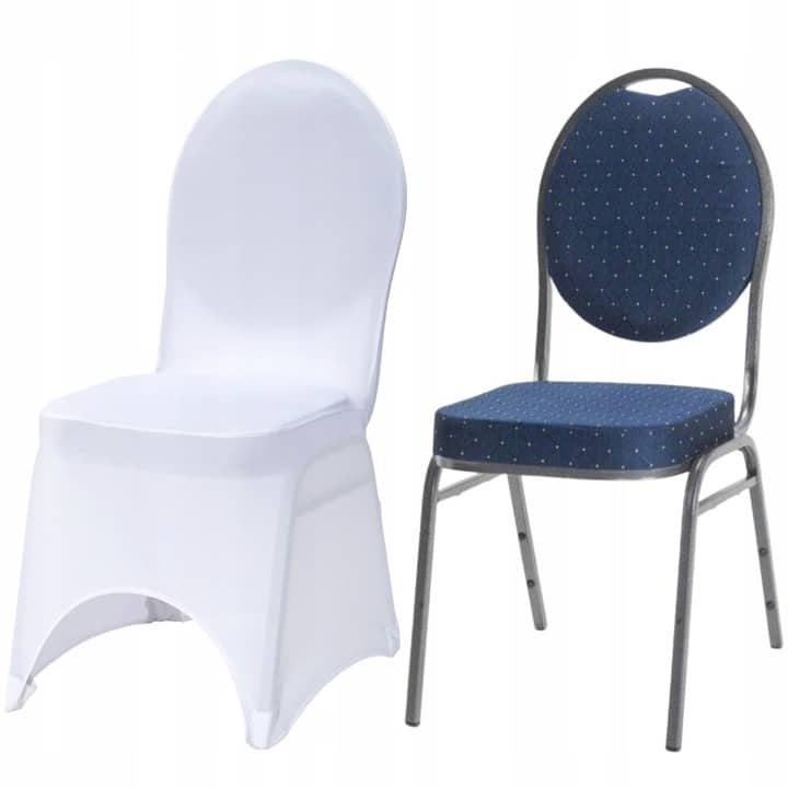 Zestaw krzesło bankietowe tapicerowane Wenecja granatowa i pokrowiec biały