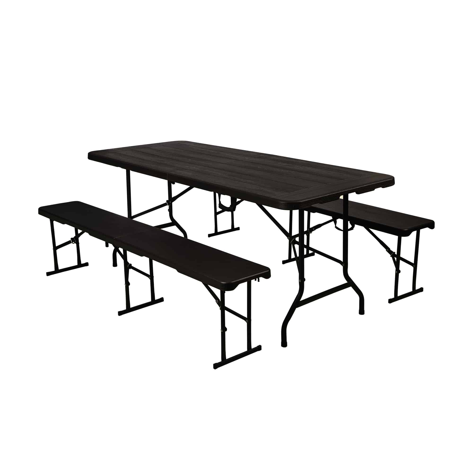 Zestaw cateringowy ogrodowy brunatny – stół 180 + 2 ławki