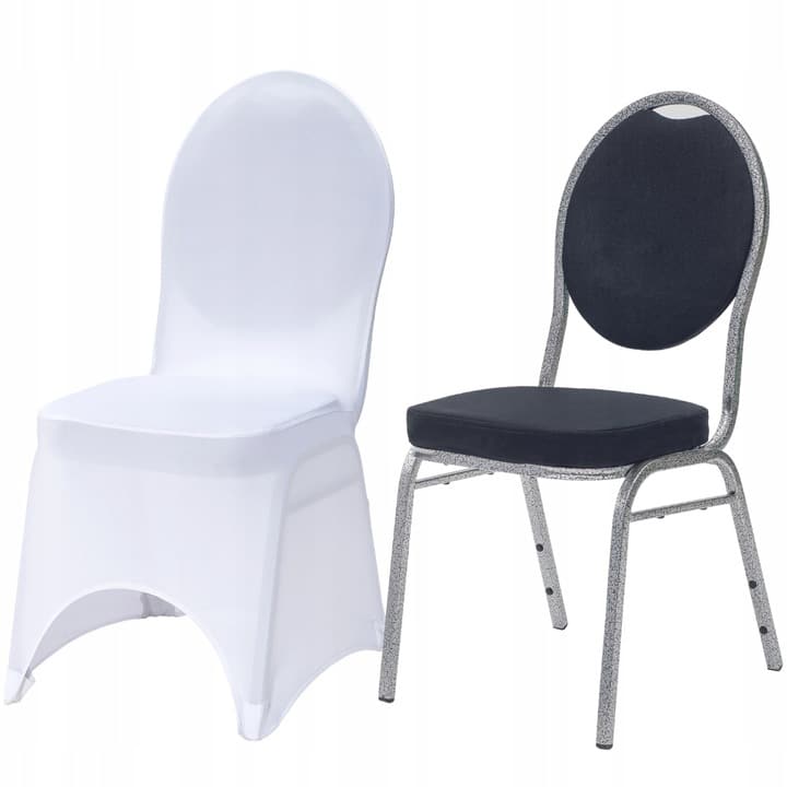 Zestaw krzesło bankietowe tapicerowane Wenecja czarna 20x20 i pokrowiec biały