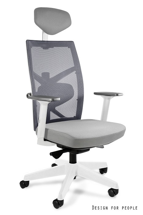 Fotel ergonomiczny TUNE biały stelaż, siatka/tkanina lub skóra naturalna kolory | konfigurator