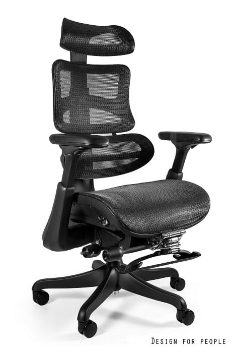 Fotel ergonomiczny Premium, ERGOTHRONE czarny z podnóżkiem, siatka, czarny