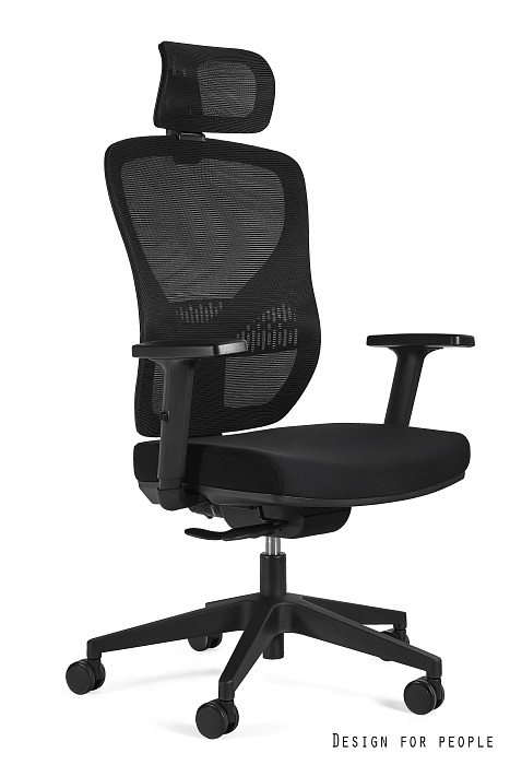 Fotel biurowy Master, ergonomiczny, obrotowy, regulowane podłokietniki, siatka/tkanina, czarny