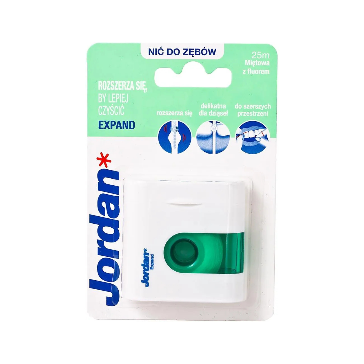 Jordan expand fresh - pęczniejąca nić dentystyczna z fluorem o smaku mięty, 1 sztuka