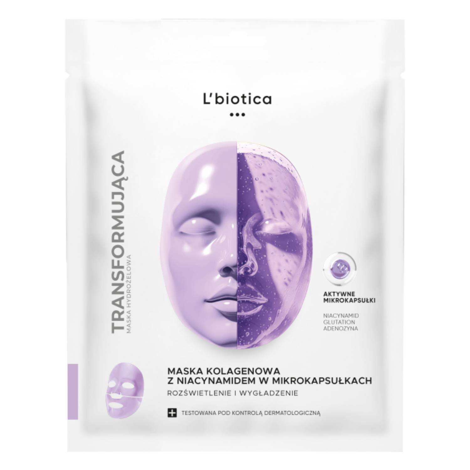 L'biotica rozświetlenie i wygładzenie - maska kolagenowa z niacynamidem w mikrokapsułkach, 1 sztuka