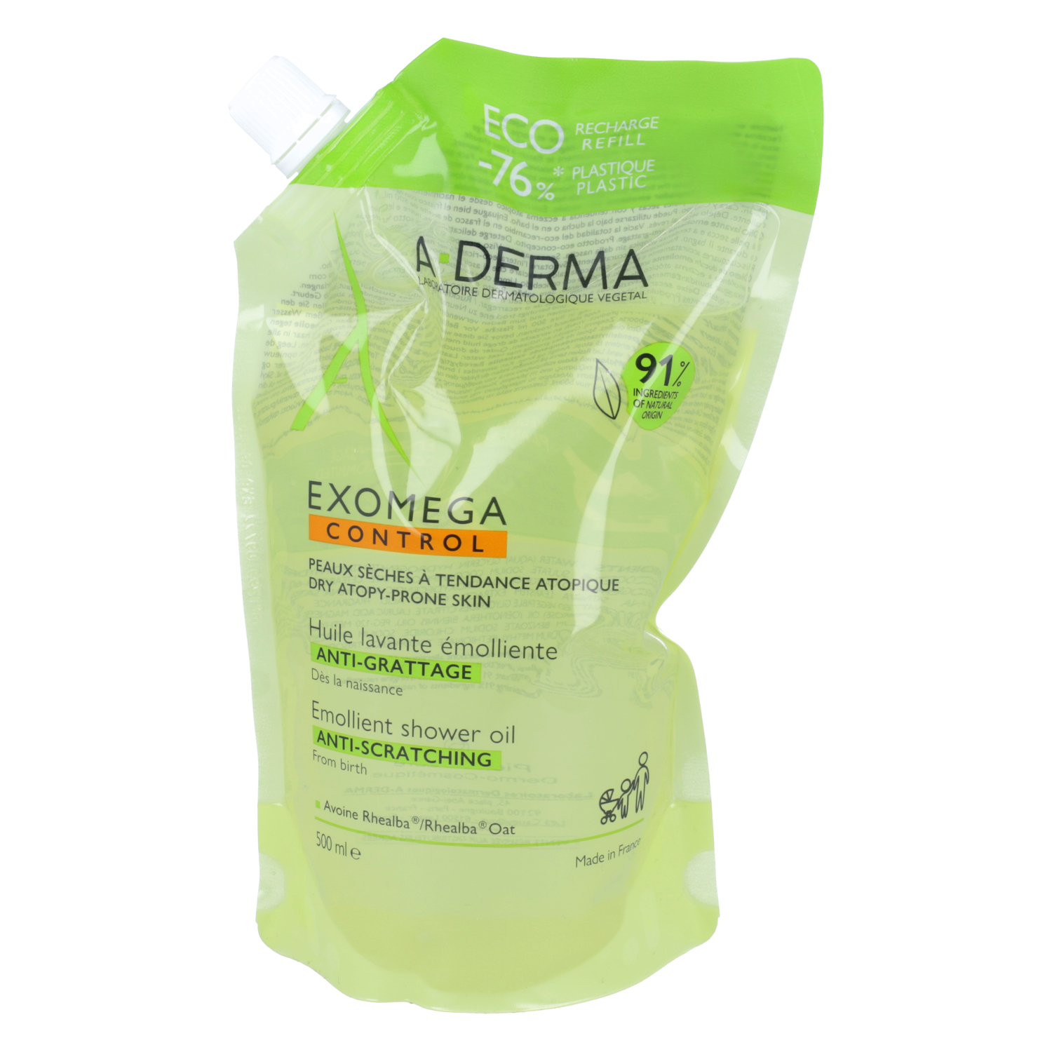 A-derma exomega control - olejek emolient pod prysznic, eko uzupełnienie, 500 ml
