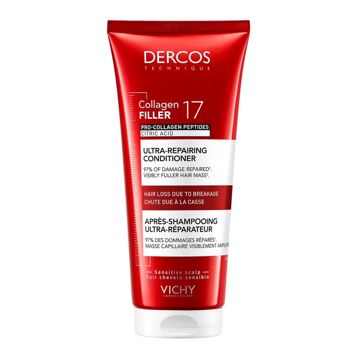 Vichy dercos collagen 17 filler ultra-repairing treatment - ultraregenerująca odżywka do włosów, 200 ml