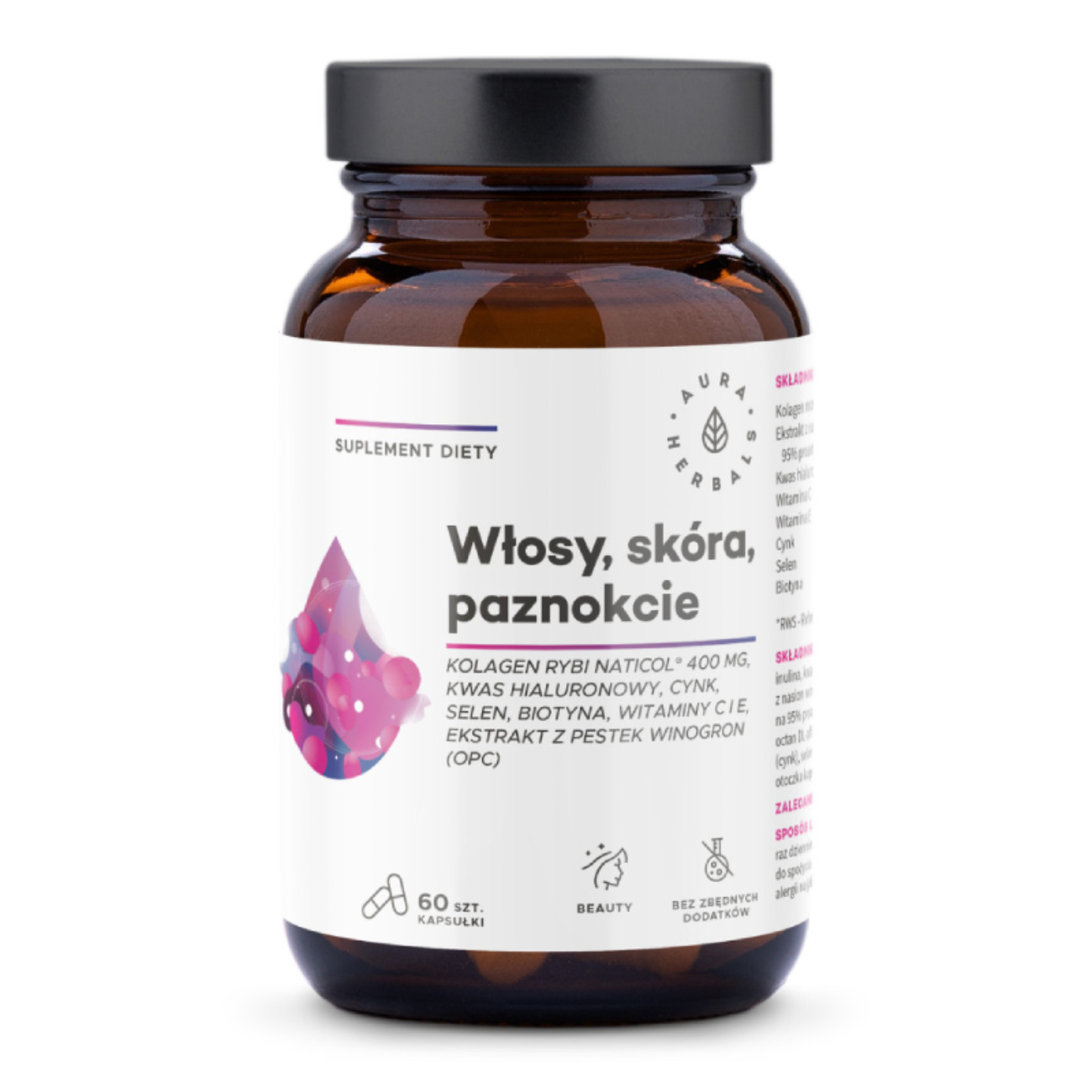 Aura herbals kolagen rybi naticol, włosy skóra paznokcie, 60 kapsułek