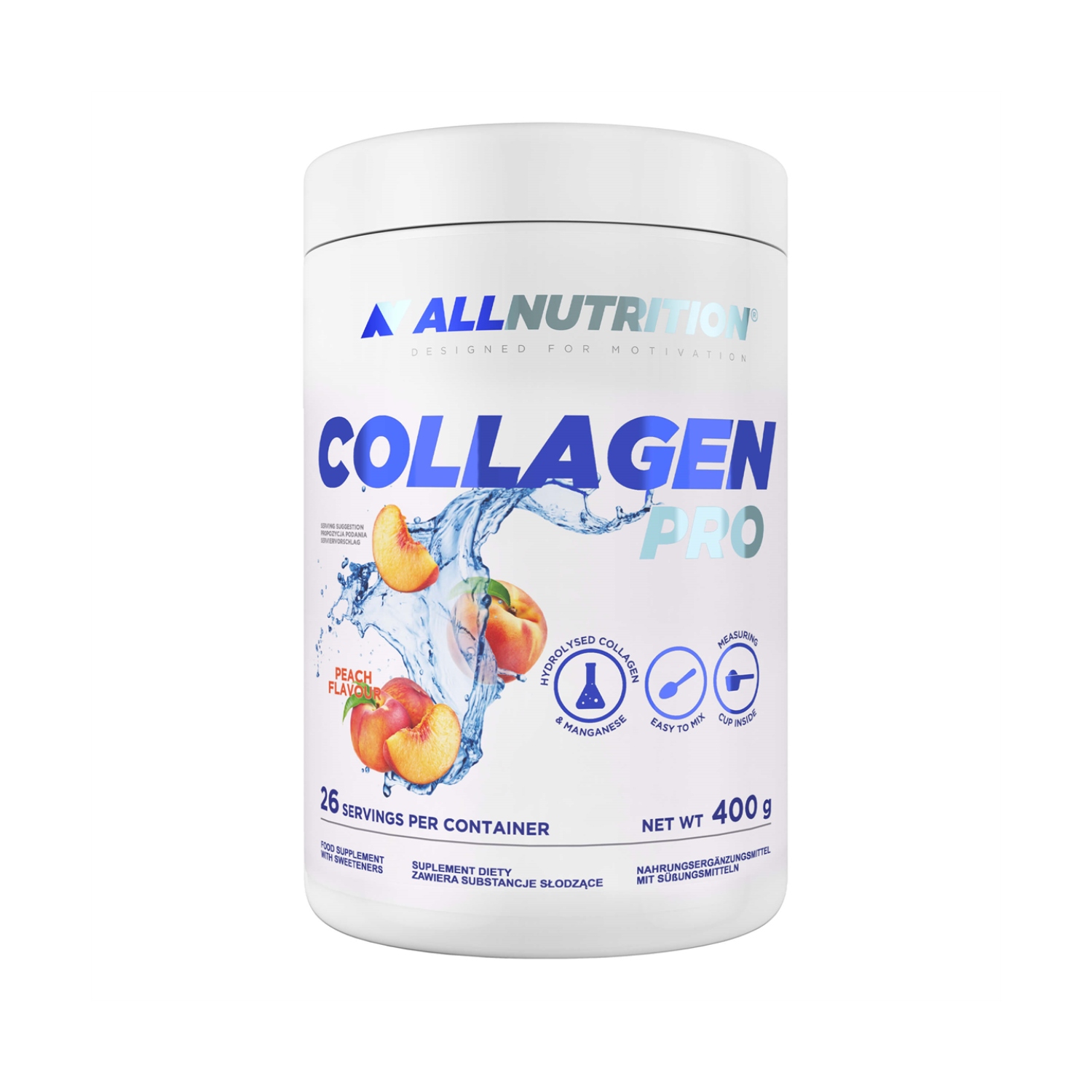 Allnutrition collagen pro, smak brzoskwiniowy, 400 g (data ważności: 31.07.2026)
