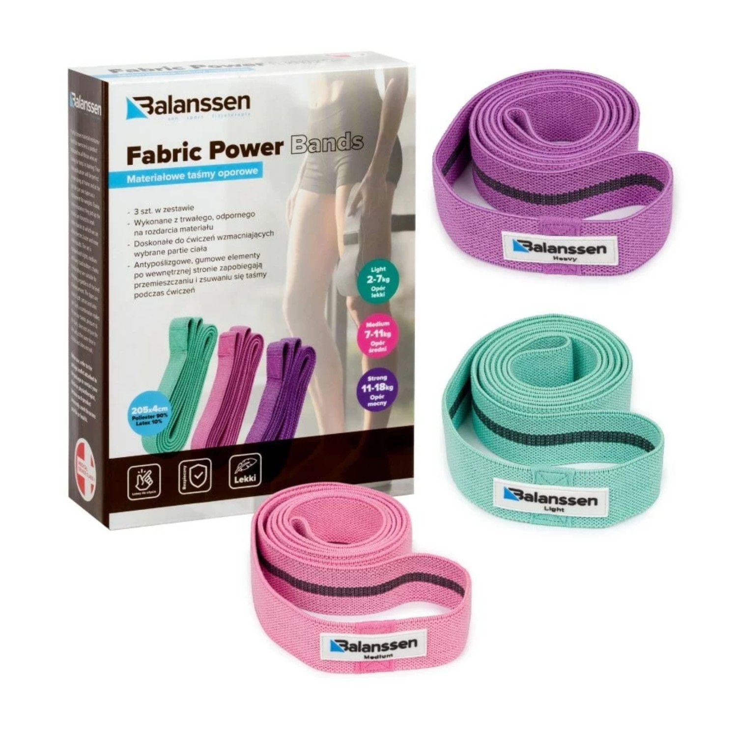 Balanssen fabric power bands, gumy materiałowe do ćwiczeń, 3 sztuki