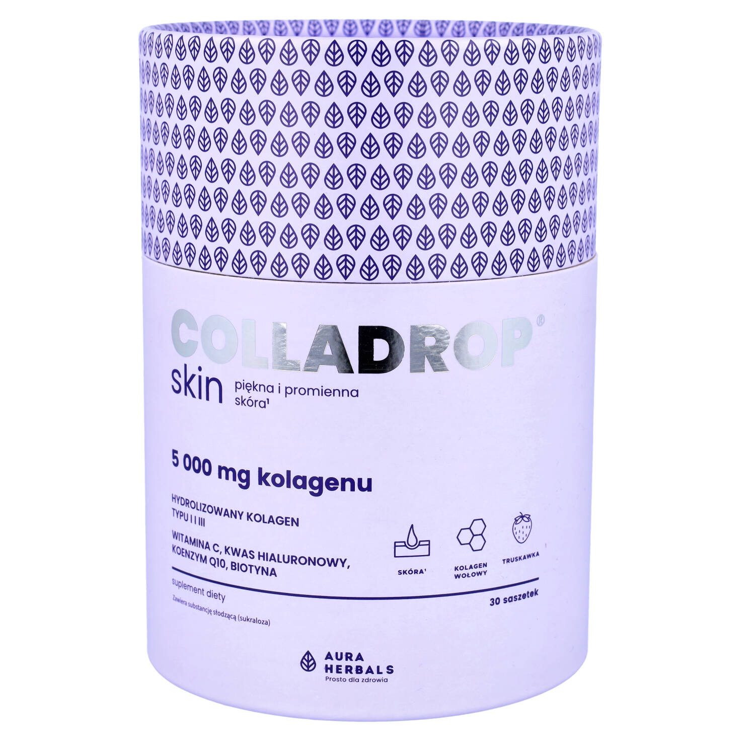 Aura herbals colladrop skin - kolagen, 5000 mg, smak truskawkowy, 30 saszetek