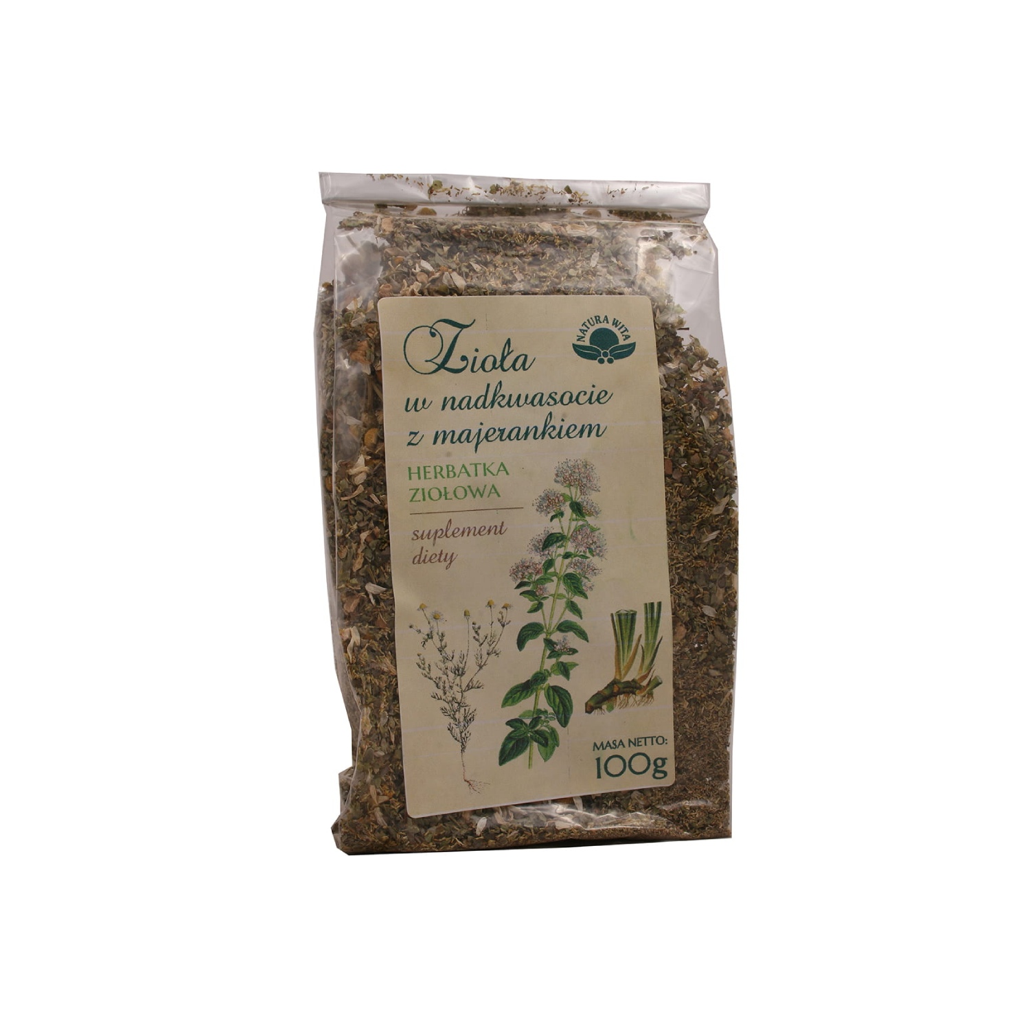 Natura wita zioła w nadkwasocie z majerankiem, herbatka ziołowa, 100 g