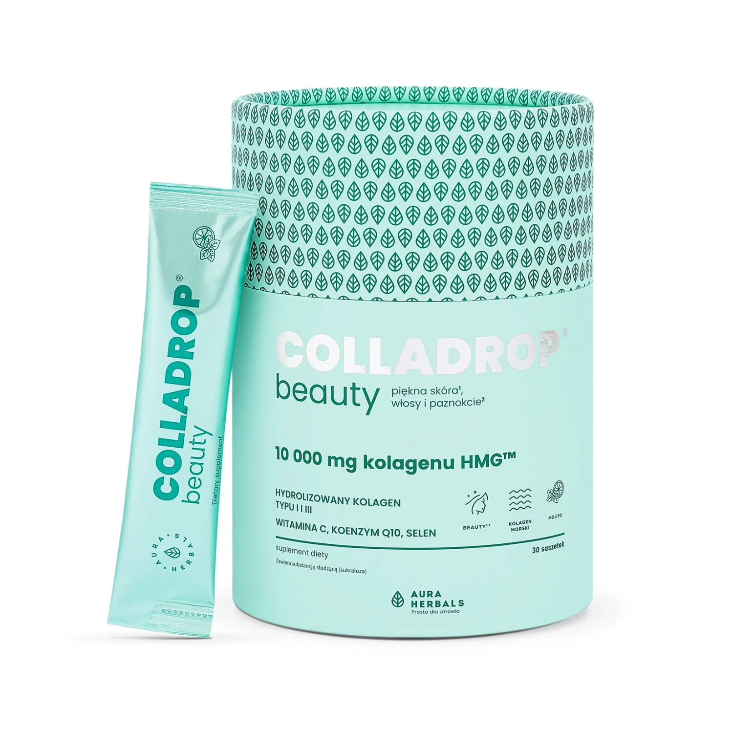 Aura herbals colladrop beauty - kolagen hmg, 10000 mg, smak mojito, 30 saszetek