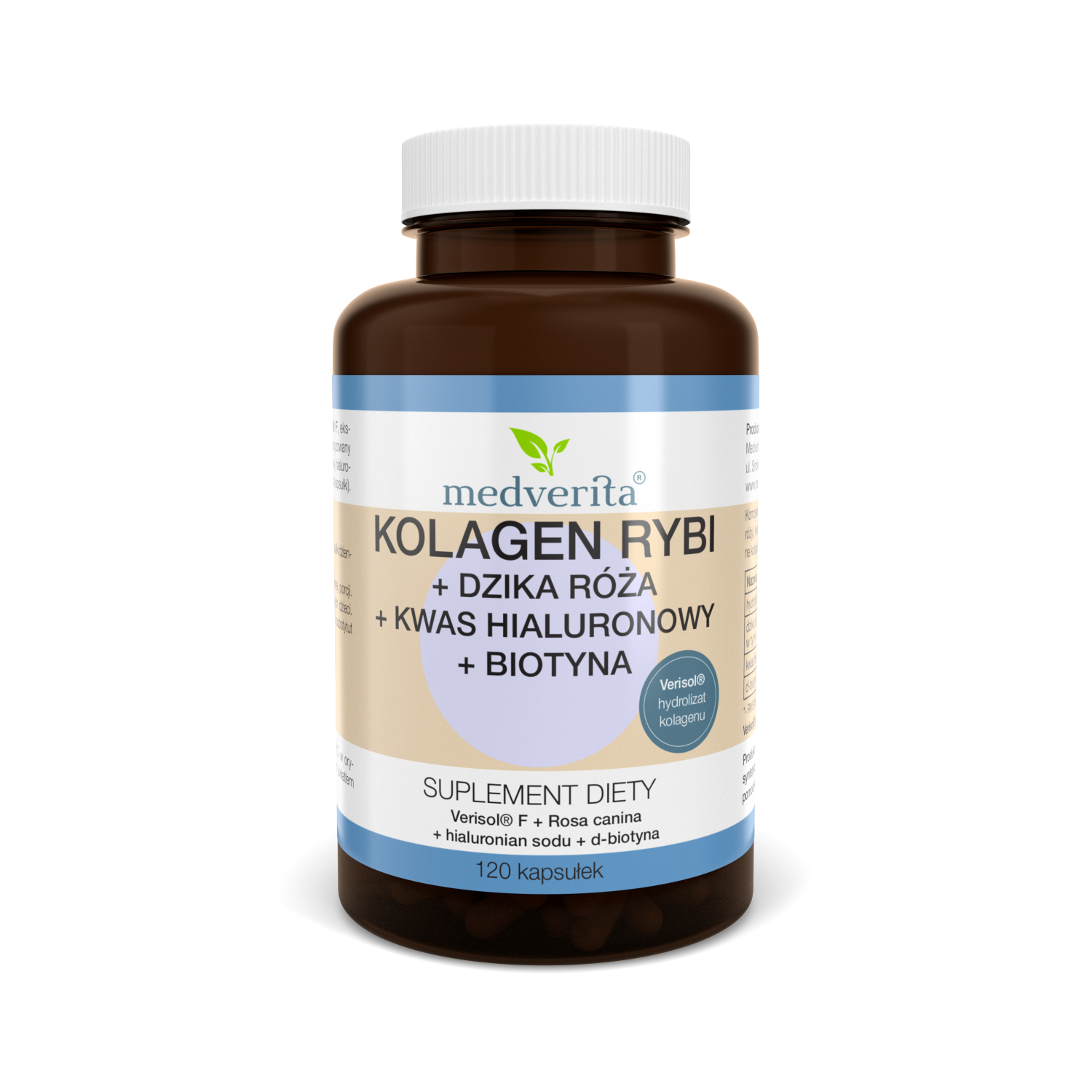 Medverita kolagen rybi, dzika róża, kwas hialuronowy, biotyna, 120 kapsułek
