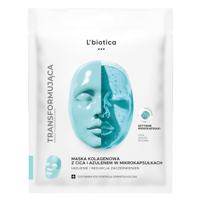 L'biotica ukojenie i redukcja zaczerwienień - maska kolagenowa z cica i azulenem w mikrokapsułkach, 1 sztuka