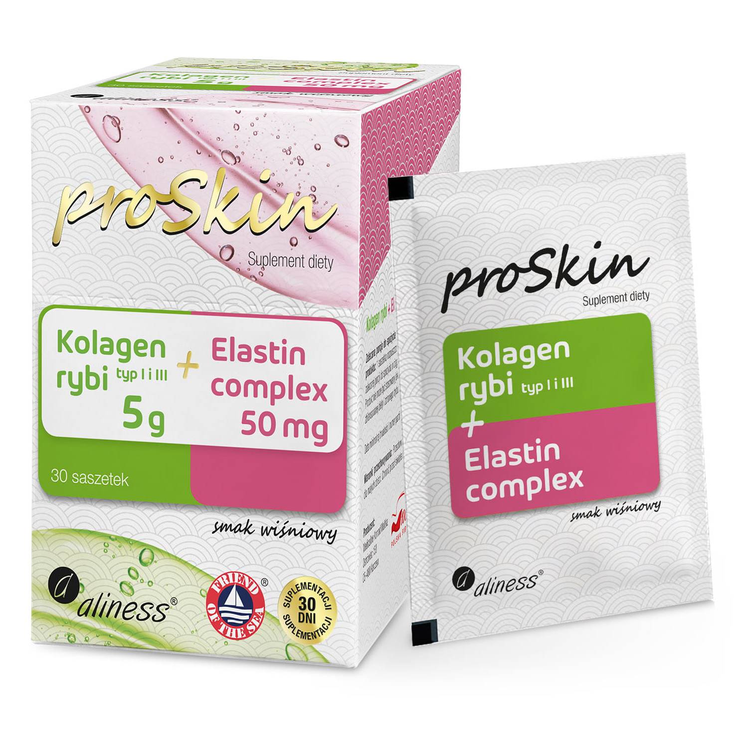 Aliness kolagen rybi + elastin, smak wiśniowy, 30 saszetek