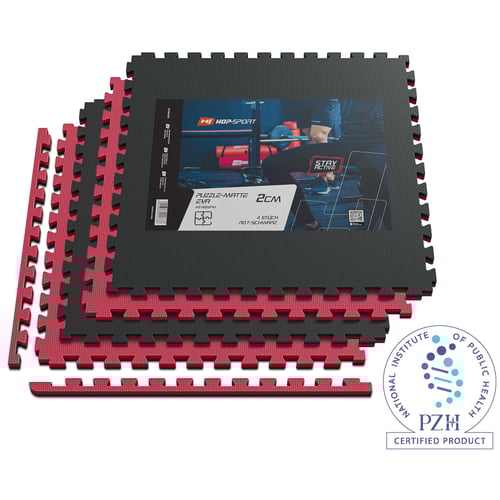 Tapis de protection fitness puzzle en mousse EVA 2 cm - 4 Pièces Noir/Rouge