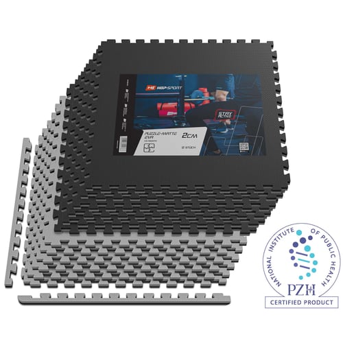 Tapis de protection fitness puzzle en mousse EVA 2 cm - 12 Pièces Noir/Gris