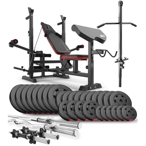 Ensemble d'haltères en plastique 165 kg avec banc de musculation HS-1075 et poulie haute