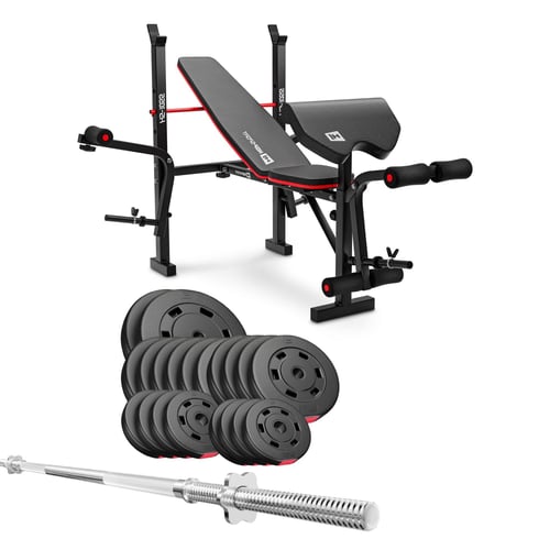 Ensemble de disques de poids en plastique de 99 kg avec banc de musculation HS-1055