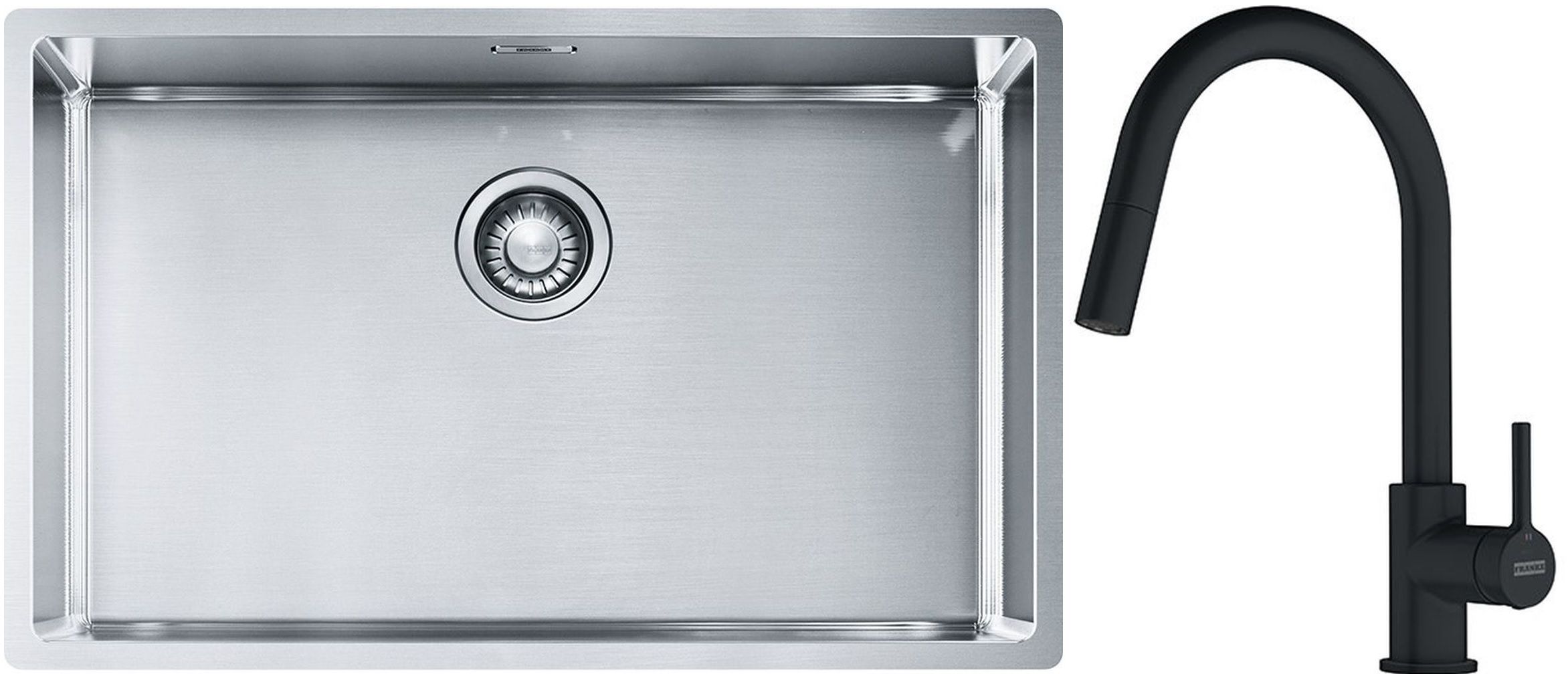 Franke Box BXX 210/110-68 zlewozmywak 72,5x45 cm stalowy z baterią kuchenną Lina czarny mat (1270453658, 1150626053)