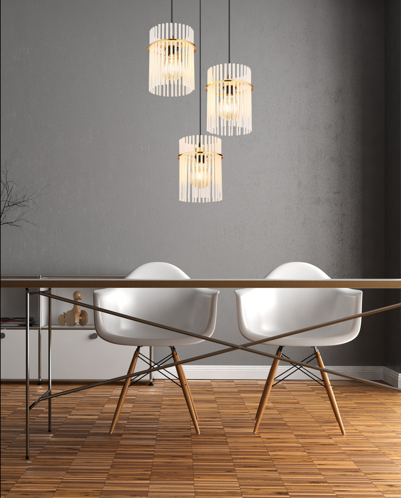 Globo Lighting Gorley lampa wisząca 3x60 W biała-czarna-złota 15698-3HRM